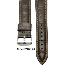 22 Mm-Mrv Bombeli Kahverengi Kroko Taba Dikiş Deri Kordon