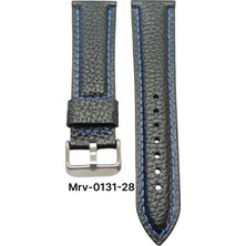 22 Mm-Mrv Bombeli Siyah Flotur Mavi Dikiş Deri Kordon