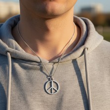 Alooya Peace Barış İşareti Gümüş Kaplama Örme Zincir Kolye