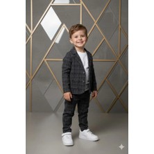 Bontino Erkek Çocuk Desenli Ceket Pantolon ve Tişörtlü 3'lü Takım - Esnek & Pamuklu Kumaş