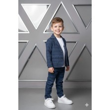 Bontino Erkek Çocuk Desenli Ceket Pantolon ve Tişörtlü 3'lü Takım - Esnek & Pamuklu Kumaş