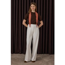 HE-QA Çift Pileli Palazzo Pantolon Ekru