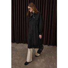 HE-QA Uzun Büzgü Detaylı Gömlek Siyah