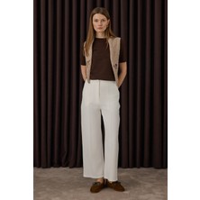 HE-QA Nervürlü Midi Pantolon Ekru