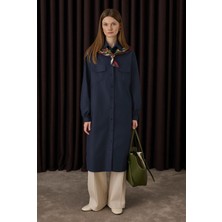 HE-QA Uzun Büzgü Detaylı Gömlek Koyu Lacivert