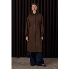 HE-QA Uzun Büzgü Detaylı Gömlek Acı Kahve