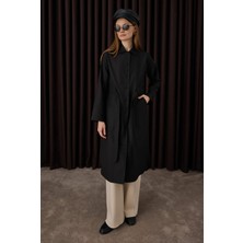 HE-QA Kemer Detaylı Uzun Gömlek Siyah