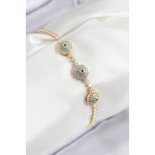 Pirinç Zirkon Taşlı Nazar Renk Kadın Bileklik - TJ-BB7705