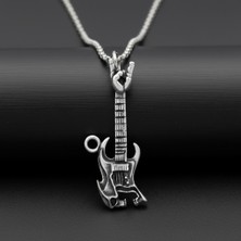 Alooya Kuru Kafa Elektro Gitar Gümüş Kaplama Örme Zincir Kolye