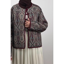 Ande Tesettür Kapitone Ceket - Bordo Desen