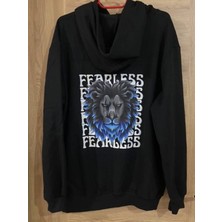 Edwol Unisex Dtf Baskılı Aslan Objeli Unısex Uzun Kollu Cepli Içi Polarlı Sweatshirt Siyah