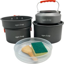 Egecamp® Pro Max Kamp Pişirme Seti (2 Tencere + Tava + Çaydanlık) | 4-5 Kişilik Büyük Boy