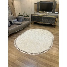 Home Bambu Yıkanabilir Kaymaz Oturma Odası Salon Mutfak Çocuk Odası Halısı Beyaz Gold Simli Oval
