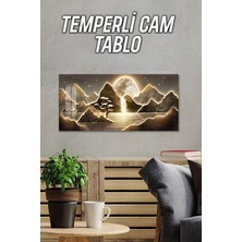 KutuTR 3D Görünümlü Temperli Cam Tablo – Dağ Manzarası ve Ay Işığı Uv Baskı 60×30 Cm- TVD039
