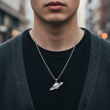 Alooya Gezegen - Büyülü Satürn Gümüş Kaplama Örme Zincir Kolye