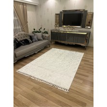 Home Bambu Yıkanabilir Kaymaz Oturma Odası Salon Mutfak Çocuk Odası Halısı Beyaz Gümüş Simli Bambu