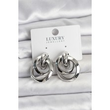 Gümüş Renk Halka Pirinç Kadın Küpe - TJ-BKP11349