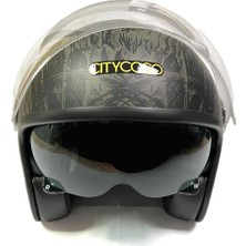 Storemax Motosiklet Yarım Kask, Grafiti Desenli, Çift Vizörlü, Stil, Terletme Yapmaz Pedler