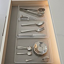 3'lü Modüler Set Mutfak Çekmece Içi Düzenleyici Çatal Kaşık Bıçak Organizeri Kristal