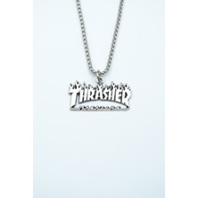 Alooya Thrasher Magazine Gümüş Kaplama Örme Zincir Kolye