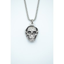 Alooya Dj Kuru Kafa Gümüş Kaplama Örme Zincir Kolye