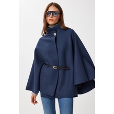 Kemerli Düğmeli Kaşe Panço LGP0026 Lacivert