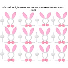 Pembe Tavşan Kostüm Seti – Taç, Papyon, Ponpon (12’li Paket)