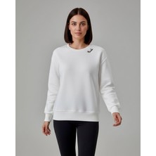 Amida Kadın Beyaz Bisiklet Yaka Minimal Nakışlı Sweatshirt - 2532