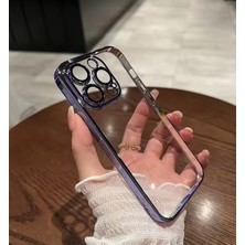 Elixem İphone 14 Pro Uyumlu Şeffaf Kenarlar Mor Garaj Lazer Kesim Kılıf