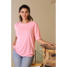 Nazen Giyim Basıc Sıfır Yaka Kısa Kollu Pembe Kadın T-Shirt  S0017426-2Y5