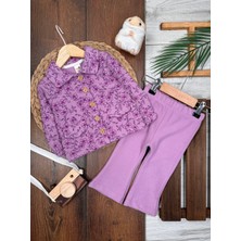 Kids Kingdom Pamuklu Selanik Örgüsü Gömlek Detaylı Kışlık Ispanyol Paça 2li Kız Bebek Takım