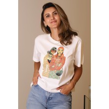 Nazen Giyim  Sıfır Yaka Kısa Kollu Ekru Kadın T-Shirt  28675-2Y5