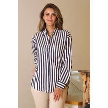 Nazen Giyim Uzun Kollu Çizgili Laci Kadın Gömlek  7844-2Y5