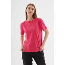Nazen Giyim Kısa Kollu Sıfır Yaka Fuşya Kadın T-Shirt  0131-2Y5