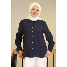 Nazen Giyim Uzun Kollu Navy Kadın Gömlek  32207-2Y5