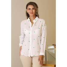 Nazen Giyim Yeşil Puantiyeli Uzun Kollu Kadın Gömlek  4013-2Y5