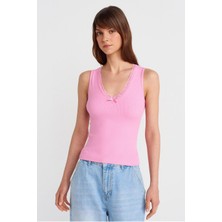 Nazen Giyim Dantel Detaylı Kolsuz Pembe Kadın Crop 31778-2Y5