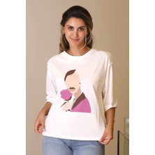 Nazen Giyim Sıfır Yaka Ekru Kısa Kollu Kadın T-Shirt  27854-2Y5