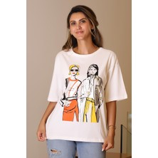 Nazen Giyim Yarım Kollu Sıfır Yaka Ekru Kadın T-Shirt  28479-2Y5