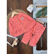 Kids Kingdom Premium Selanik Örgüsü Kadife Kumaş Çiçek Detaylı 2li Kız Bebek Takım