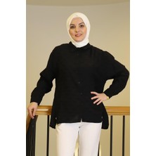 Nazen Giyim Arkası Uzun Siyah Kadın Gömlek  29586-2Y5