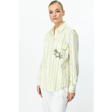 Nazen Giyim Yıldız Detaylı Çizgili Fıstık Kadın Gömlek 56300-2Y5