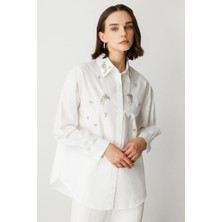 Nazen Giyim Taş Detaylı  Beyaz Kadın Gömlek  50366-2Y5