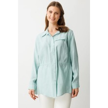 Nazen Giyim Beli Lastikli Büyük Beden Mint Kadın Bluz  3642-2Y5