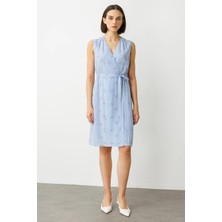 Nazen Giyim Çizgili Desenli Mavi Kadın Elbise  5214-2Y5