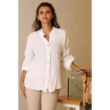 Nazen Giyim Hakim Yaka Pul Işlemeli Beyaz Kadın Ceket 82217-2Y5