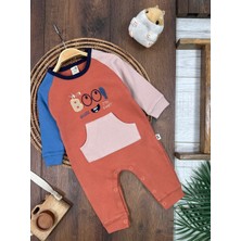 Kids Kingdom Pamuklu Peluş Nakışlı Kanguru Cepli Omuzdan Alttan Çıtçıtlı Erkek Bebek Tulum