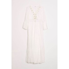 Nazen Giyim Püskül Detaylı Ekru Kadın Elbise  M38343-2Y5