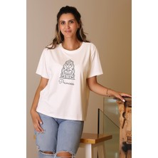 Nazen Giyim Kız Baskılı Kısa Kollu Ekru Kadın T-Shirt  29531-2Y5