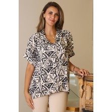 Nazen Giyim Katlamalı Kol Desenli Ekru Isiyah  Kadın Gömlek 29751-2Y5